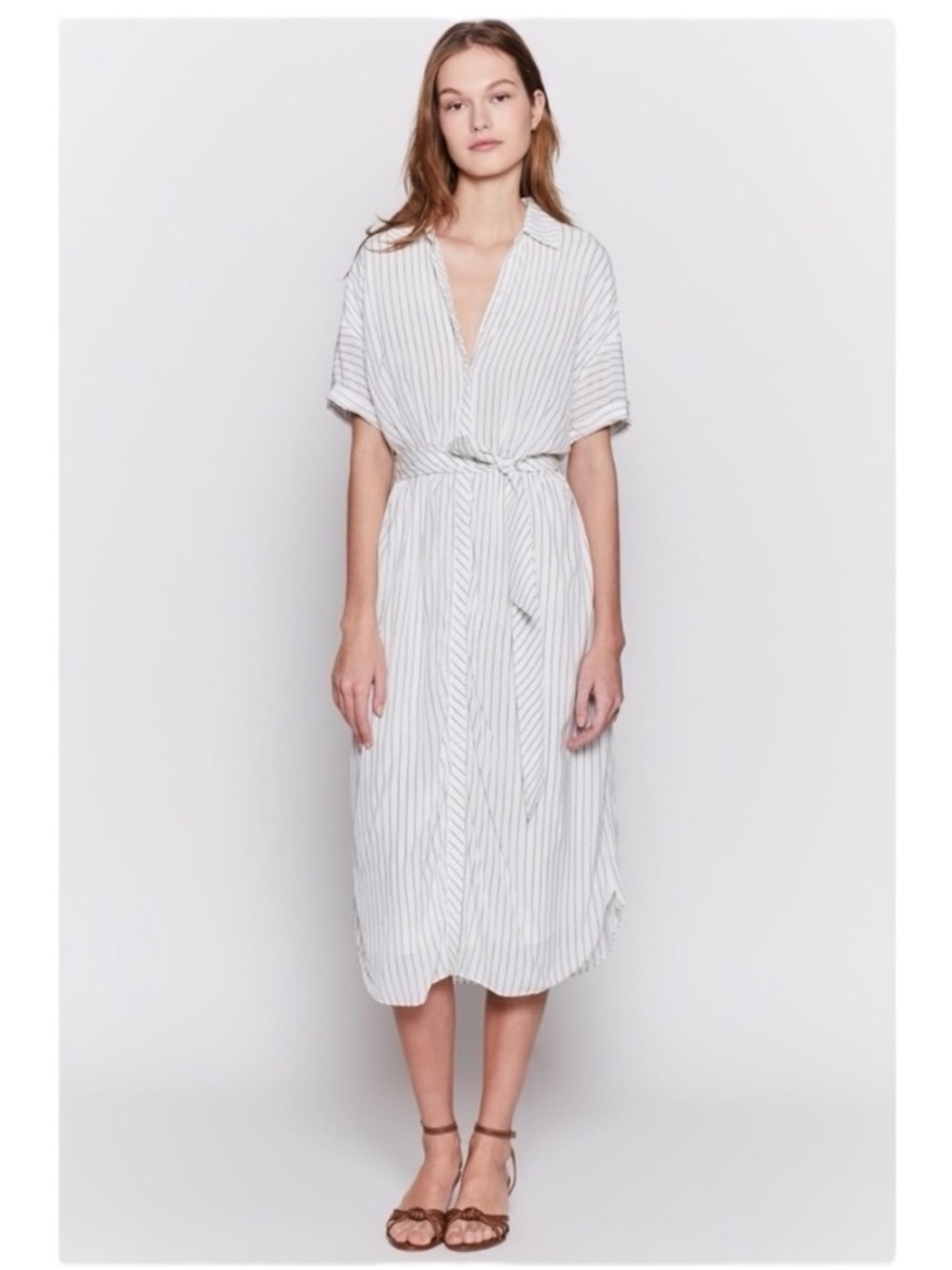 NWT Joie Chellie Striped Crepe Midi Dress S White Belted Shirt Dress $348